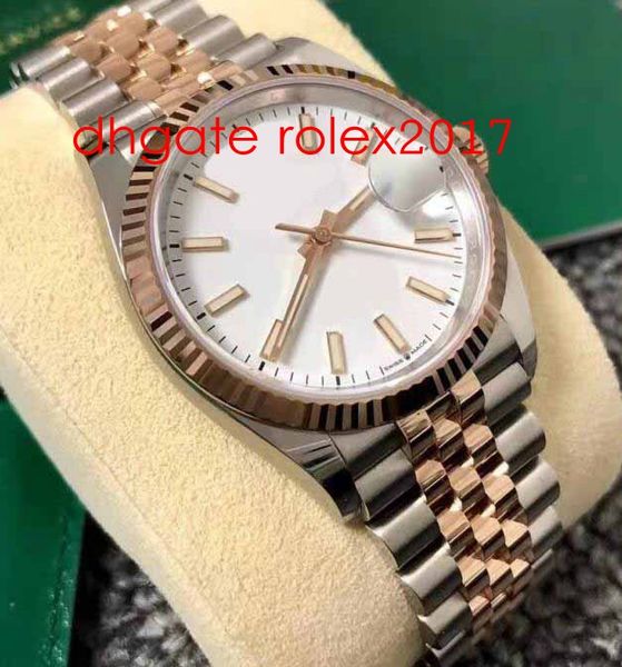 

excellent wristwatches datejust 41mm 126231 18k rose gold white dial asia 2813 movement automatic mechanical mens watch watches, Slivery;brown