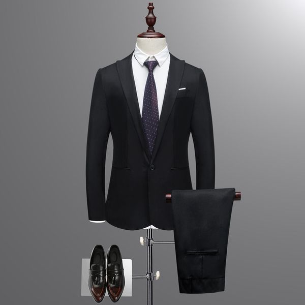 

thin brand men suit fashion solid suit casual slim fit 2 pieces mens wedding suits jackets male small asian size, White;black