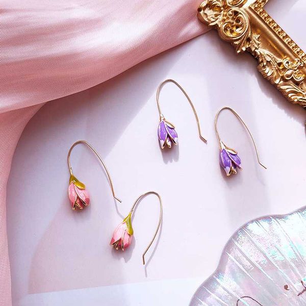 

1 pair new retro sweet tulips flower alloy dangle earrings temperamental joker simple long drop earring bijoux accessories yz804, Silver