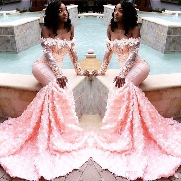 

2020 african pink mermaid prom dresses long sleeve black girls event formal party evening gowns bc1251