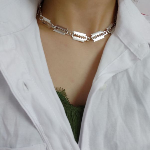 

harajuku streetwear blade chain necklace punk accessory for women men rock chain choker necklaces dropshipping, Golden;silver