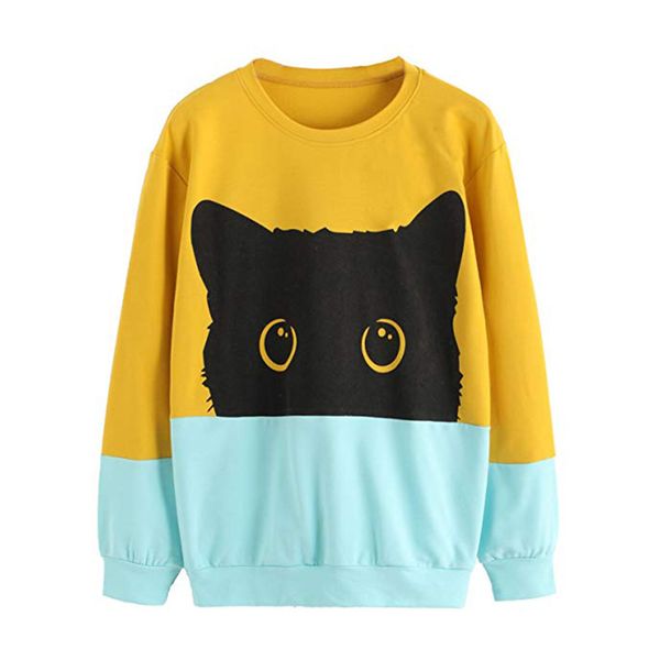 

sweatshirt women casual cat print long sleeve hoodie sweatshirts pullover bts-bangtan loose casual blouse sale, Black