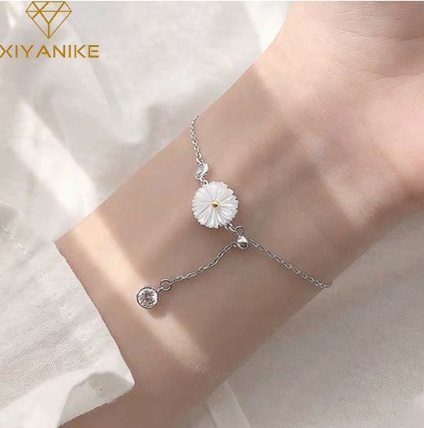 

925 sterling silver new fashion cute daisy bracelet thai silver jewelry for women couples party gifts wholesale, Golden;silver