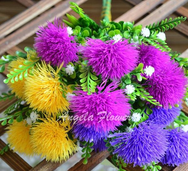 Bunte süße Seidenkugel-Chrysanthemenblume, künstlicher Löwenzahn, 5 Köpfe/Blumenstrauß, Outdoor-Gartendekoration, Blumenpflanze