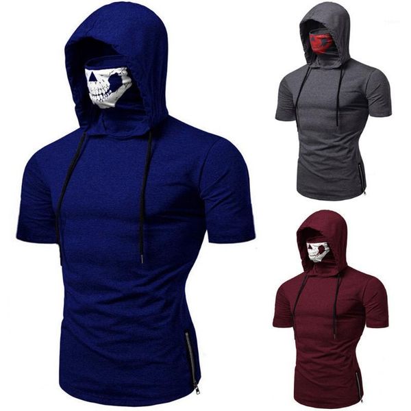 

tshirts ninja skull mask hooded short sleeved shirts fashion zipper split summer clothing mens, White;black