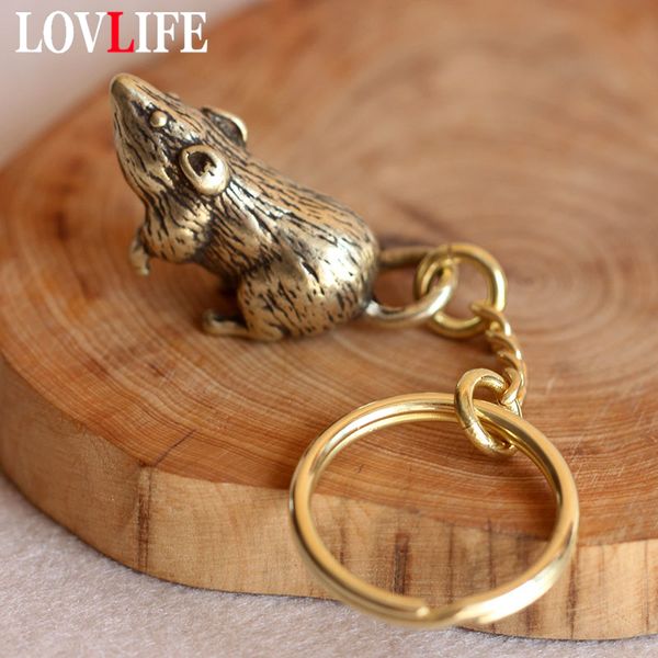 

brass zodiac rat animal keychains copper long tail mouse car keyring handmade craft bronze cute rats bag hanging pendant gifts, Silver