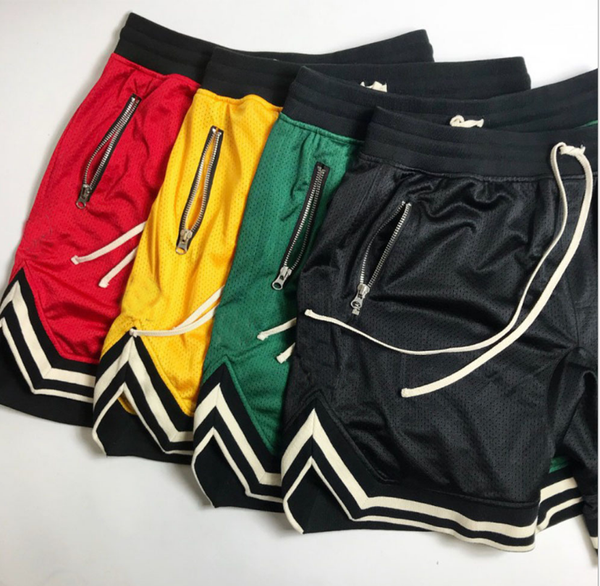 

quick-drying thin mesh sports shorts loose men's running basketball training breathable fitness five-point pants, Black;red