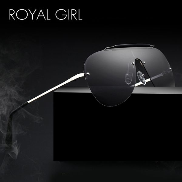 

royal girl vintage polarized sunglasses men oversize rimless sun glasses male driving fishing oval eyewear metal uv400 ms038, White;black