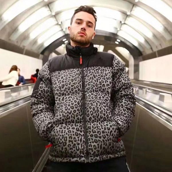 

19fw box logo leopard down jacket hooded nuptse jacket deciduous leaves nuptse coats winter warm couple outerwear bread jacket hfymjk254, Black