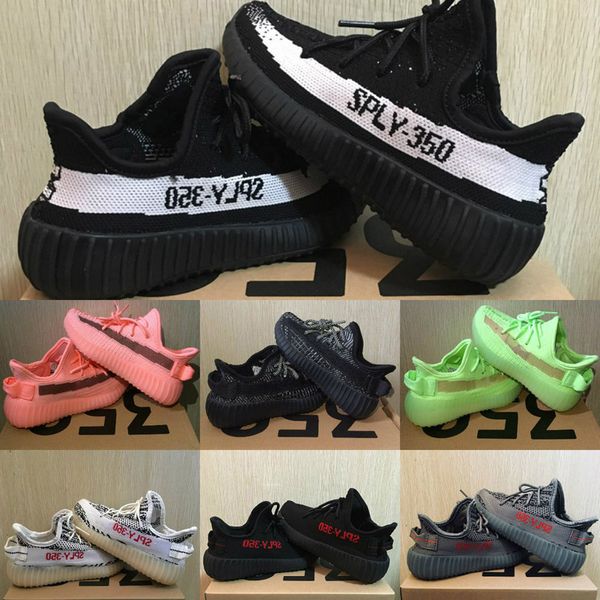 

горячие продажи детские детская обувь kanye west v2 кроссовки светоотражающие кроссовки глина мальчик девочка малыш тренер кроссовки зебра ч, Black