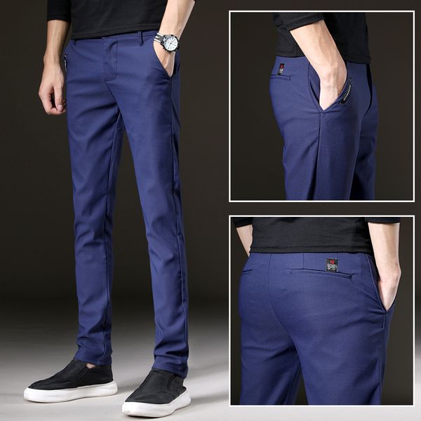 

men's pants 2021 spring multicolor casual business fashion elastic solid color slim fit trousers male brand clothes, Black
