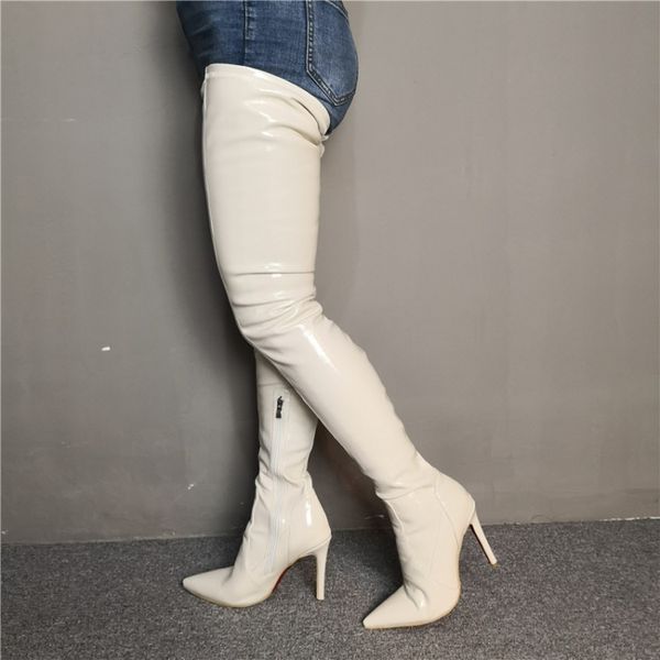 Olomm Neue Frauen Oberschenkel Hohe Stiefel Sexy Stiletto High Heels Stiefel Schöne Spitze Zehen Wunderschöne Beige Schuhe Frauen Plus UNS größe 5-15