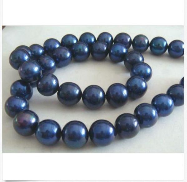 

dddd stunning 10-11mm tahitian black blue round pearl necklace 18inch14k, Silver