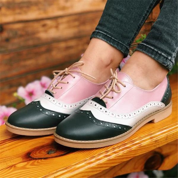 

women's flats oxford shoes soft pu leather flat oxfords ladies brogues vintage lace up casual oxfords shoes for women footwear, Black