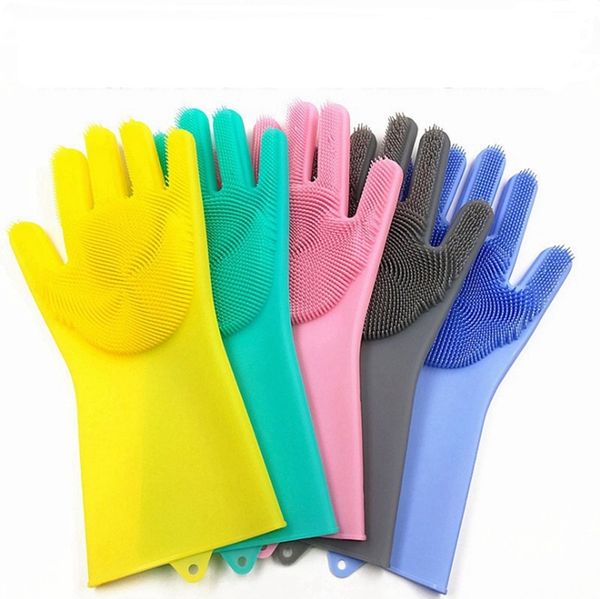 

silicone gloves rubber dish washing gloves magic cleaning scrubber pet care grooming hair car kitchen tools 5 colors yw1750