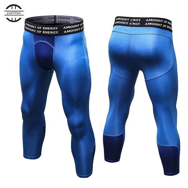 

yuerlian gym 3/4 leggings new compression sports tights sweat pants for men jogging trousers running quick dry sporswear fitness, Black;blue