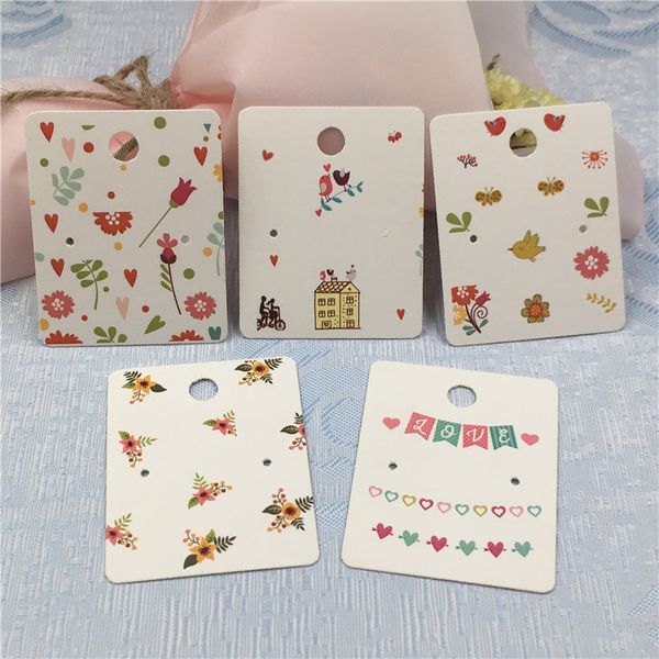 

100pcs/lot 5x4cm kraft paper earrings displays' card decorated with colorful flowers and birds diy jewelry cases card, Black