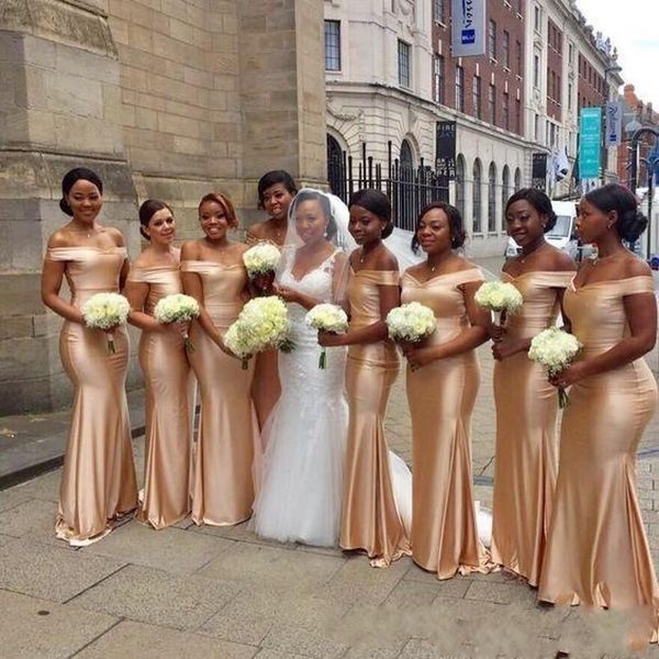 

african off the shoulder mermaid bridesmaids dresses 2018 new gold floor length sleeveless black girl wedding guest prom dress, White;pink