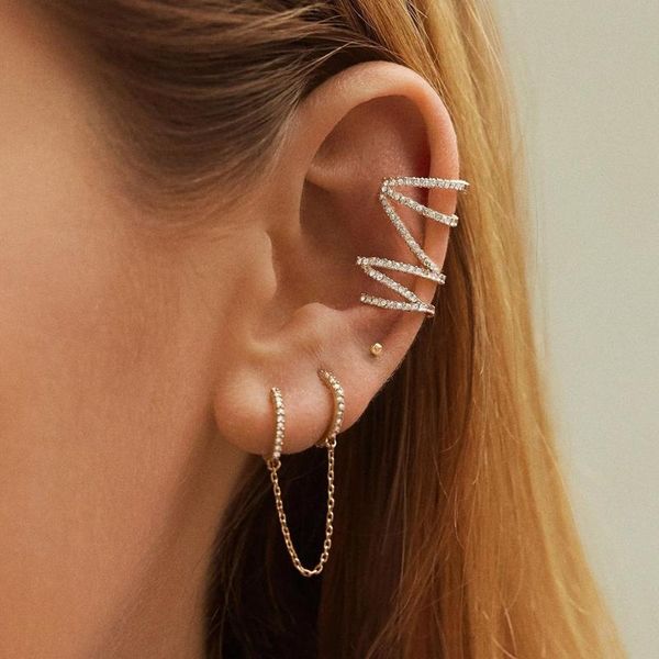 

girlgo bohemian crystal ear clip cuff earrings for women korean ba shiny clip earring accessories jewelry gifts wholesale, Silver