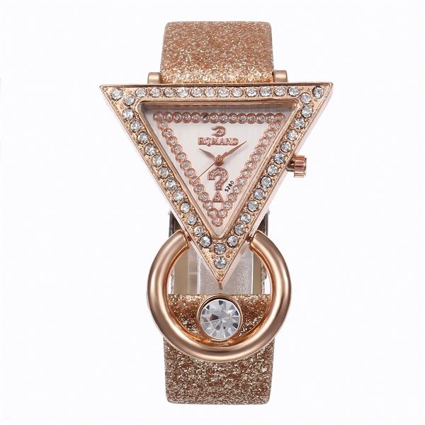 

2019 women watches creative luxury triangle rhinestone dial frosted strap ladies wristwatch fashion quartz watch, Slivery;brown