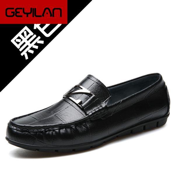 

2018 new mens fashion leather casual shoes beans shoes lazy feet men's comfortable driving for casual loafers, Black