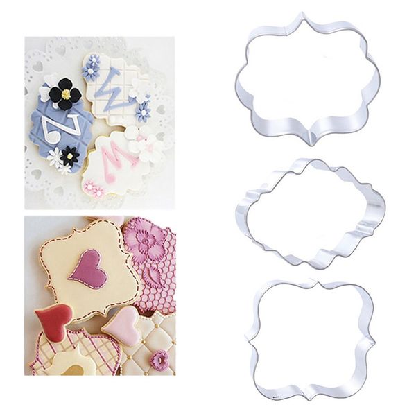 

1 set (3pcs) sugar biscuit mold 3pcs plaque cutter cookies frame diy cake oval square rectangle fancy stainless cookie mold other bakeware