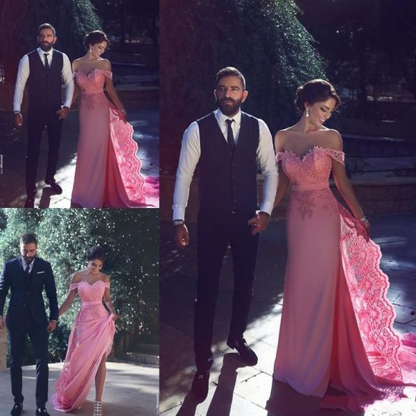 

elegant evening party dresses 2019 pink mermaid formal dress lace applique vestido de festa longo floor length high quality, White;black