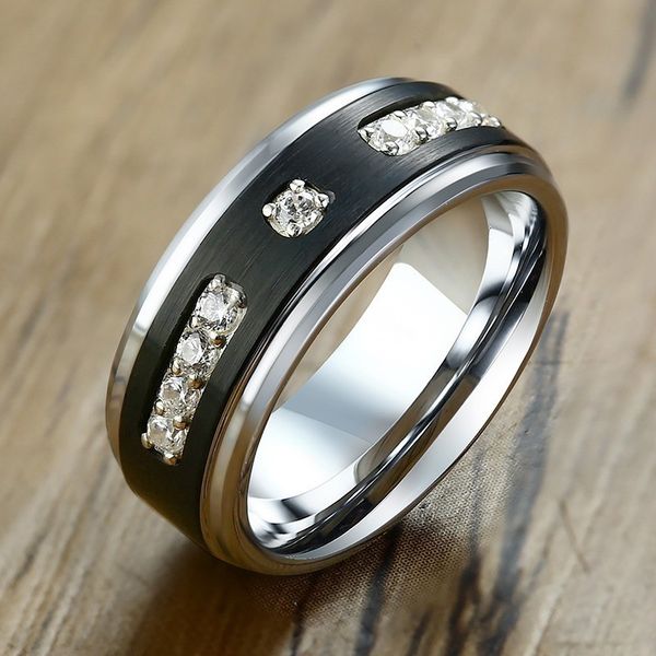 

textured tungsten carbide engagement rings for men with cubic zirconia promise love anel jewelry, Silver