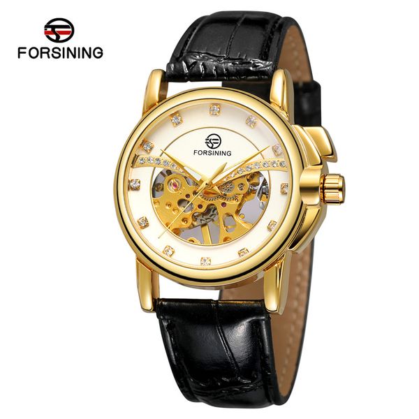 

оптовая бренд forsining мужские автоматические механические часы полые модели алмаз моды бизнес смотреть пу ремешок японии движение долговеч, Slivery;brown