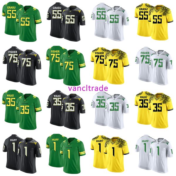 

2019 ncaa football oregon ducks 55 hroniss grasu 75 jake fisher 35 joe walker 1 josh huff jerseys, Black;red