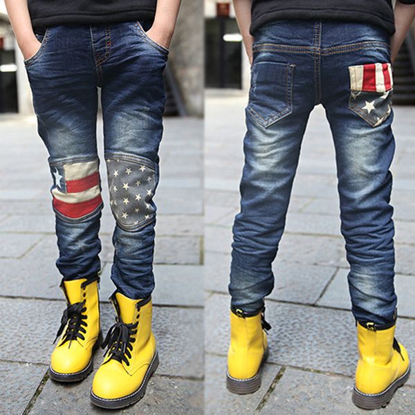 

2019 spring new fashion patchwork boys jeans good material children jean age 3 4 5 6 7 8 9 10 11 12 years old, Blue