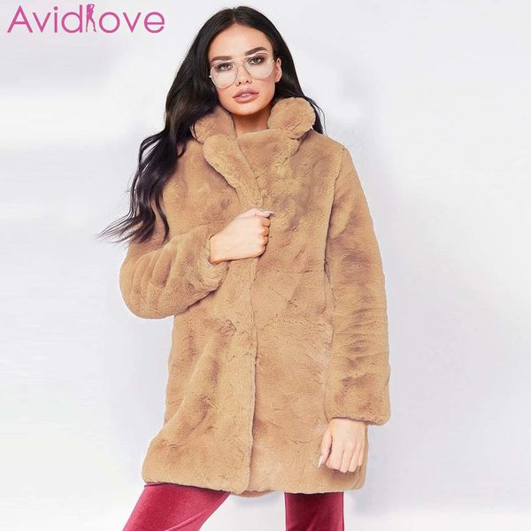 

fashion winter warm women casual long regular fit sleeve artificial fur coat outwear solid pocket, Black