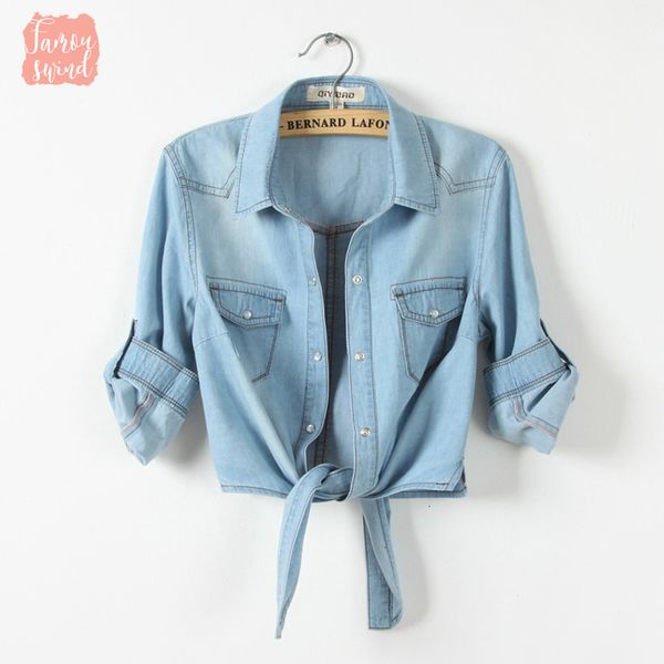 

горячие продажи девушки тонкий top summer women casual укороченными рукавами рубашки женщины джинсовые рубашки женская мода новые короткие x, White