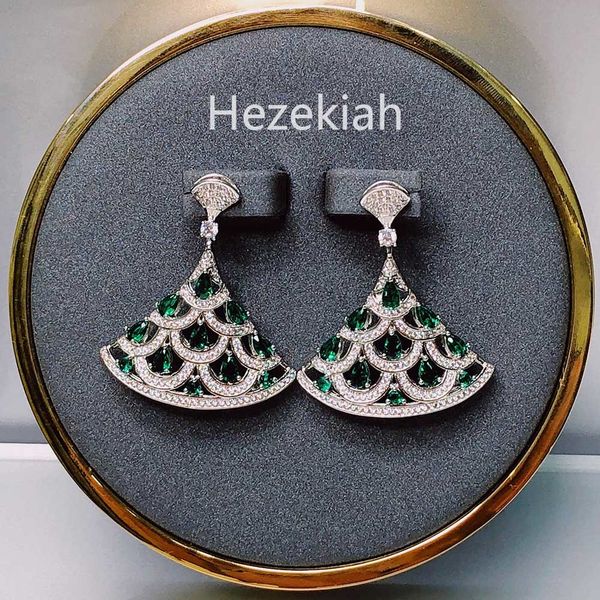 

hezekiah 925 tremella needle earrings skirt eardrop temperament lady dance party high-end quality luxury fashion blue triangle earrings, Golden