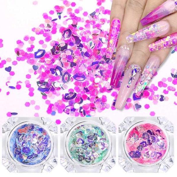 

nail art colorful flakes holographics pink blue nail sequins decoration summer design sticker 3d flakes slices art accessories, Silver;gold
