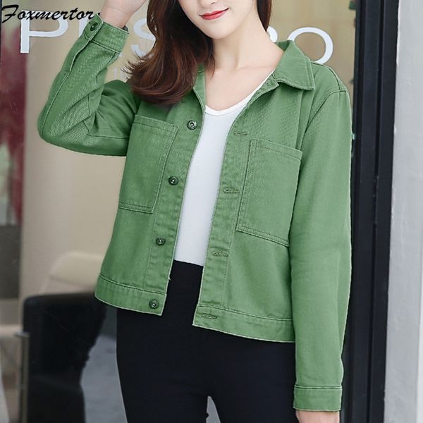 

foxmertor 2019 autumn women casual short denim jacket coat jeans jackets ladies outerwear white casual streetwear denim coats, Black;brown