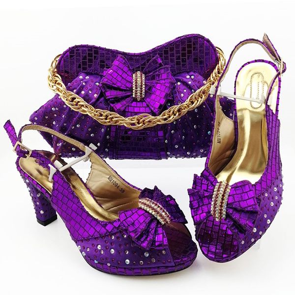 

wonderful purple women pumps match handbag with rhinestone bowtie style african dress shoes and bag set mm1094,heel 9cm, Black