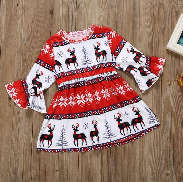 

christmas toddler baby girl dress long sleeve 20190 new cartoon tree party skirt outfit ing, Red;yellow