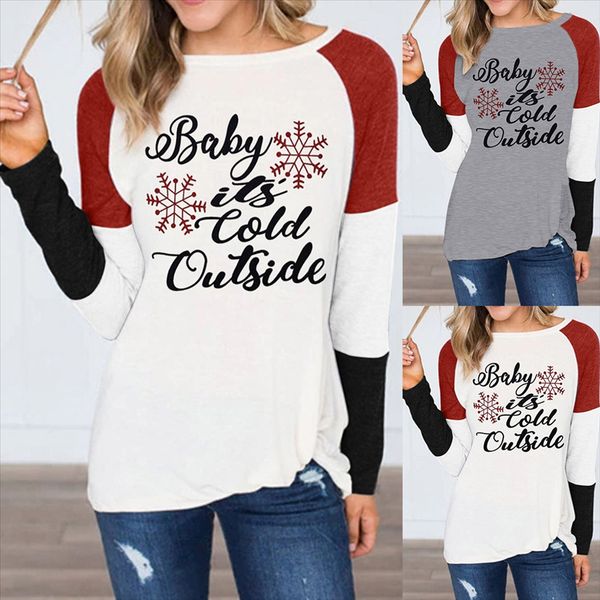 

women's it's cold outside letter printing stitched long sleeve t-shirt women's clothing clothing it's cold outside lette, White