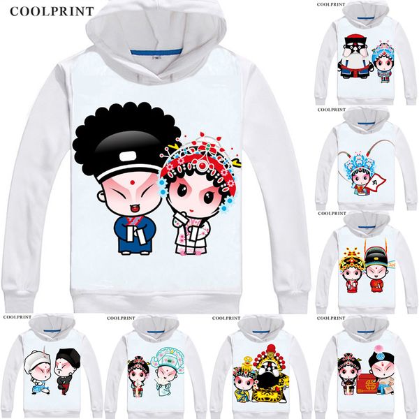 

beijing opera male roles female painted faces chou anime cosplay custom pullover sweatshirt hoodie classic printed fashion, Black