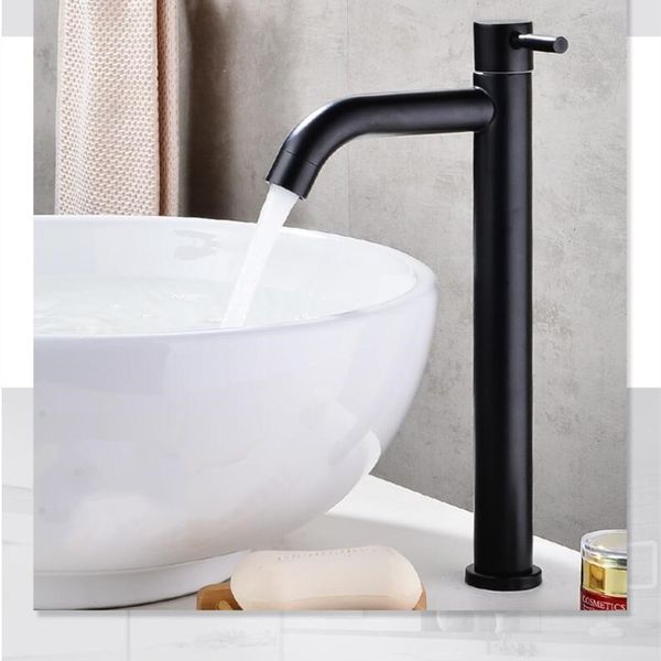 Black 304 Stainless Steel Material Single Cold Bathroom Sink Faucet