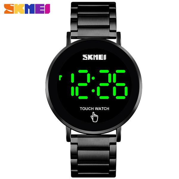 

skmei 1550 fashion men digital watch male touch screen led light display 3bar waterproof stainless steel strap montre homme, Slivery;brown
