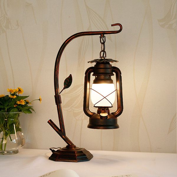 

american country retro table lamp wrought iron desk lamp creative bedroom kerosene lamps antique nostalgic coffee study bedside lighting