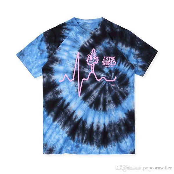 

travis scott mens designer tshirts astroworld letter printed run tie dyed loose tshirt fashion hip hop mens clothing, White;black