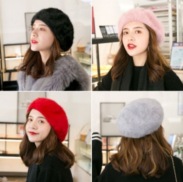 

korean version of the new fashion casual wild color rabbit fur bere brand designer female painter pumpkin hat wholesale, Blue;gray