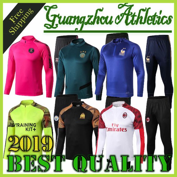 

New french pari occer jacket 2019 20 mar eille mbappe aguero half zipper jacket ajax ronaldo maillot de foot training football red white