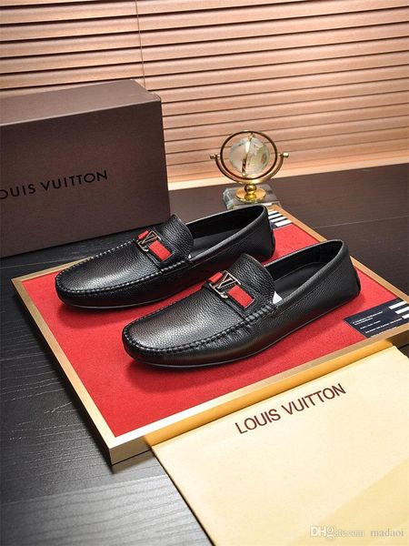 

19fw fashion mens shoes genuine leather outdoor casual luxury brands loafers designers men flat driving shoes espadrilles skor yetc6, Black