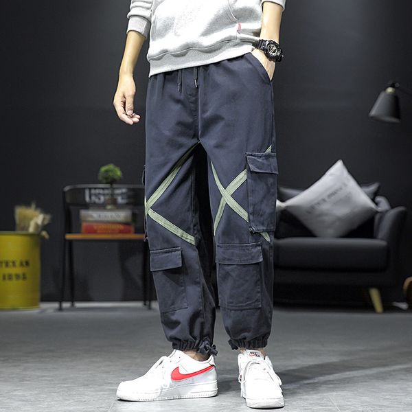 

men's pants 2021 spring large size japanese shutter door webbing harlan casual nine-point male students harem, Black