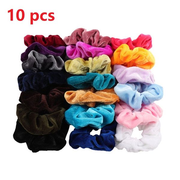 

10 pcs colors korean velvet hair scrunchies elastic hair bands solid women girls headwear ponytail holder accessories