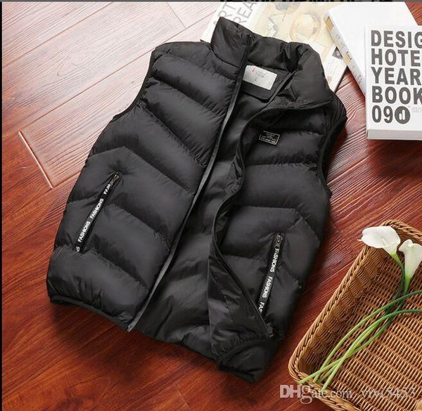 

осень жилет мужчины моды стенд воротник мужские безрукавки повседневный slim fit хлопок pad пальто человек winter жилеты plus размер (b23, Black;white